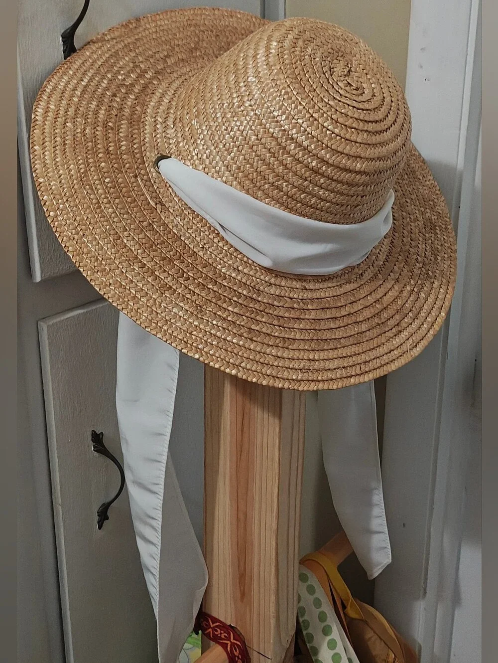 Straw Sun Hat with White Ribbon CottageCore Garden